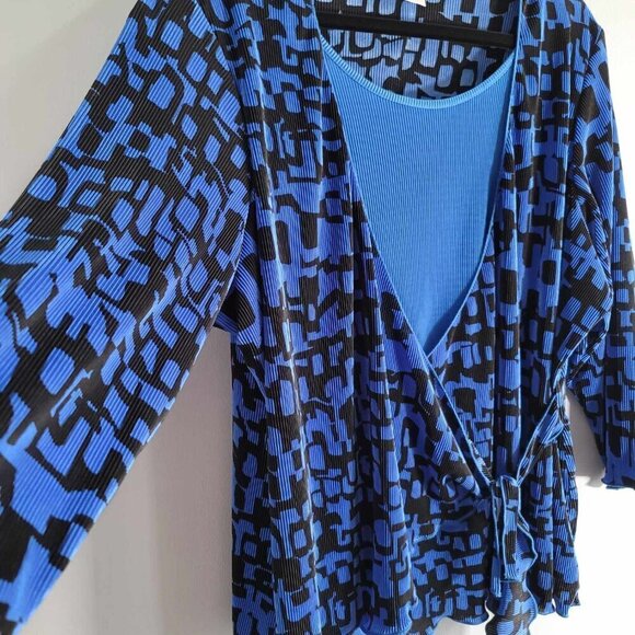 Tanjay Royal blue and black accordion style blouse. - Picture 3 of 10